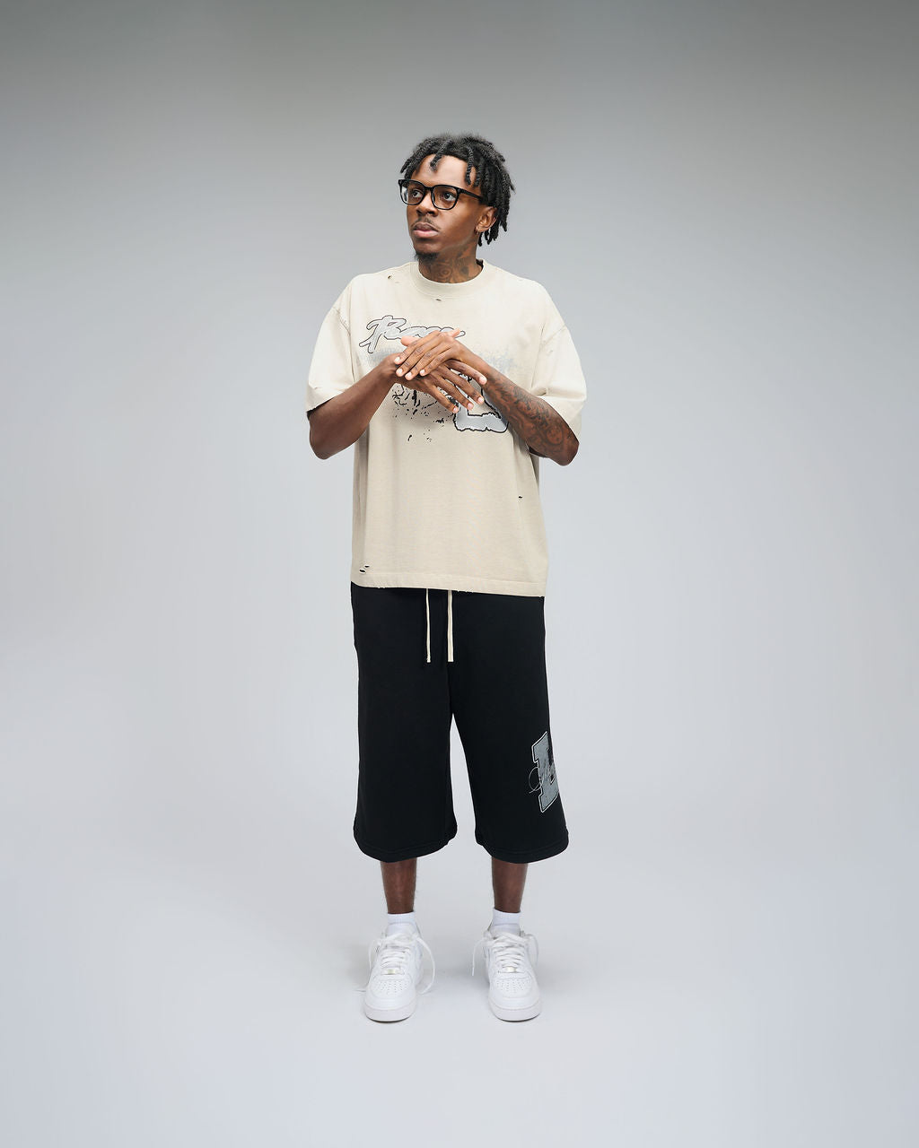 Peace LS Distress T-Shirt - White