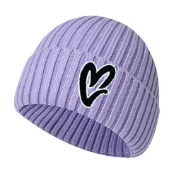 Purple Chenille Heart Knit Beanie