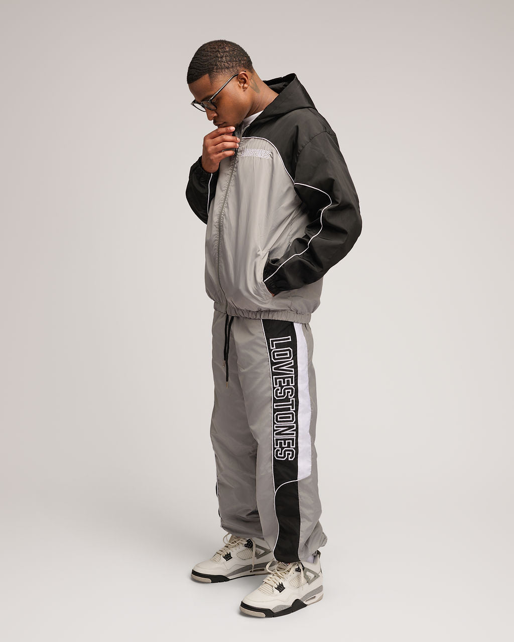 2 Tone Lovestones Windbreaker Set - Grey & Black