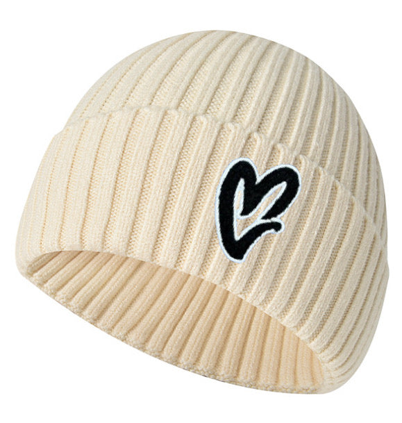 Cream Chenille Heart Knit Beanie