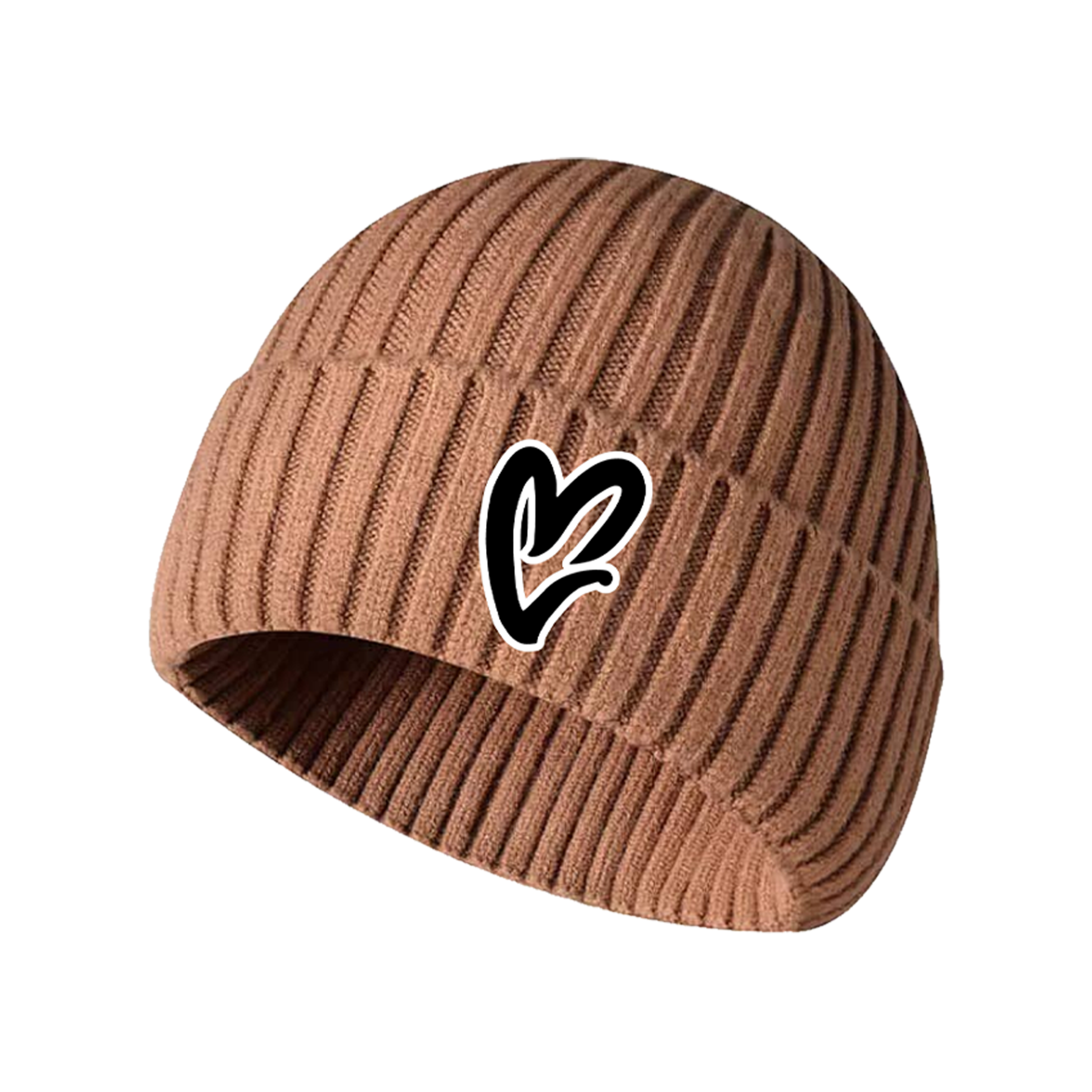 Brown Chenille Heart Knit Beanie