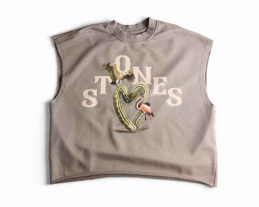 Paradise Cactus Rhinestones Sleeveless Shirt - Grey