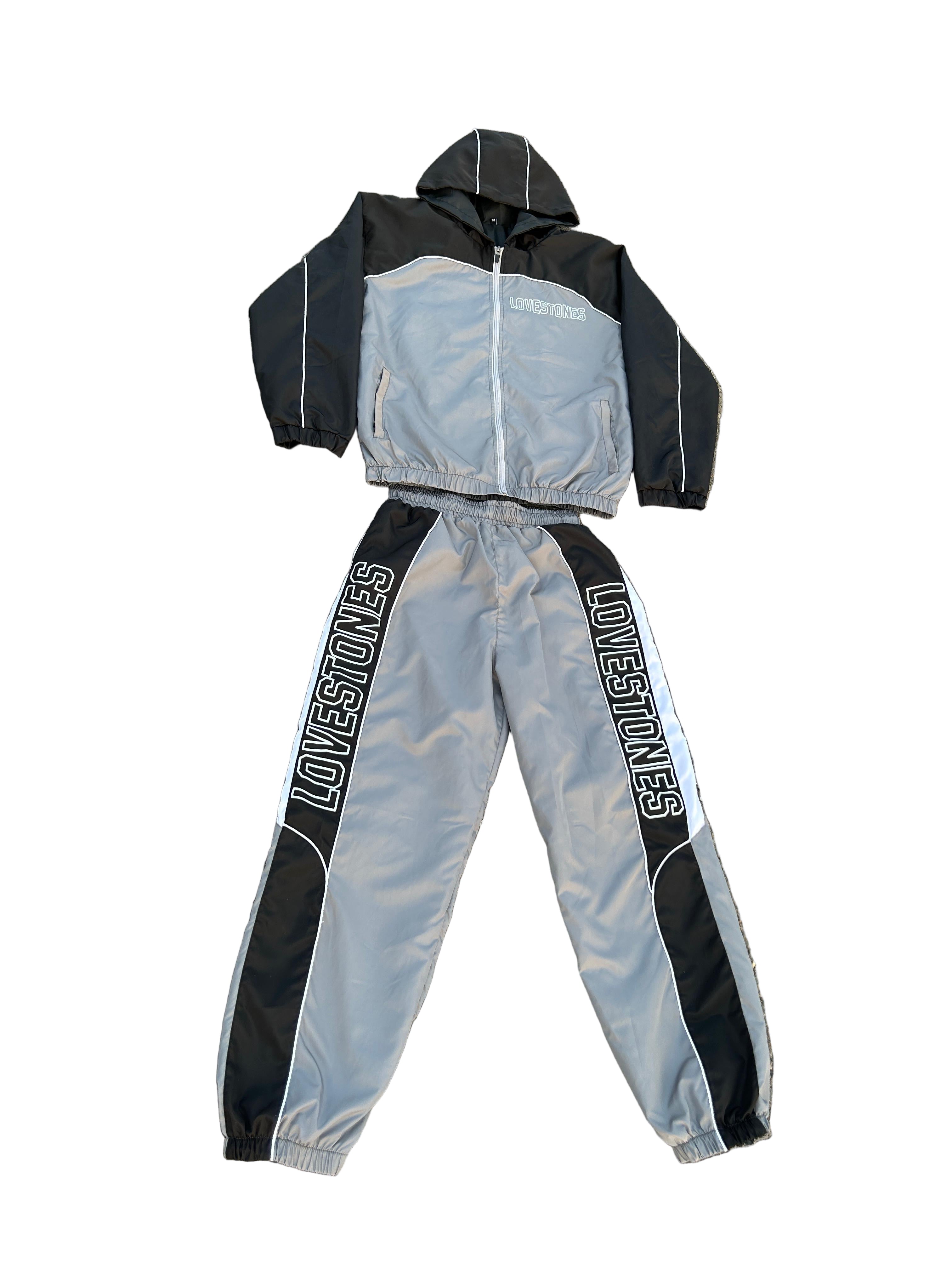 2 Tone Lovestones Windbreaker Set - Grey & Black