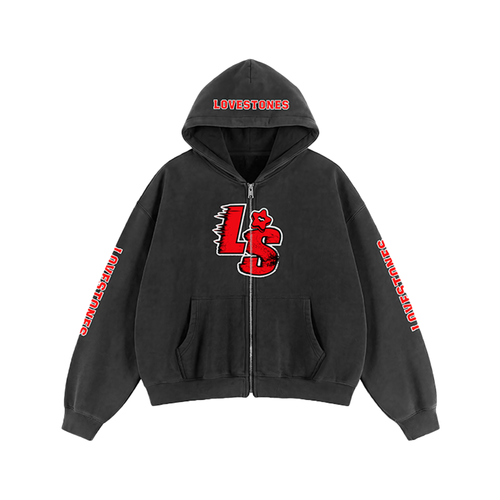 Double Heart LS Jacket - Black & Red