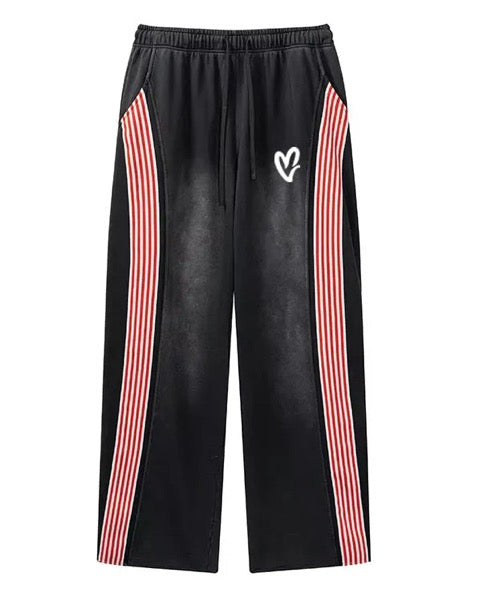 “Coming Soon” White Heart Stripe Pants - Red