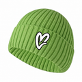 Lime Green Chenille White Heart Knit Beanie