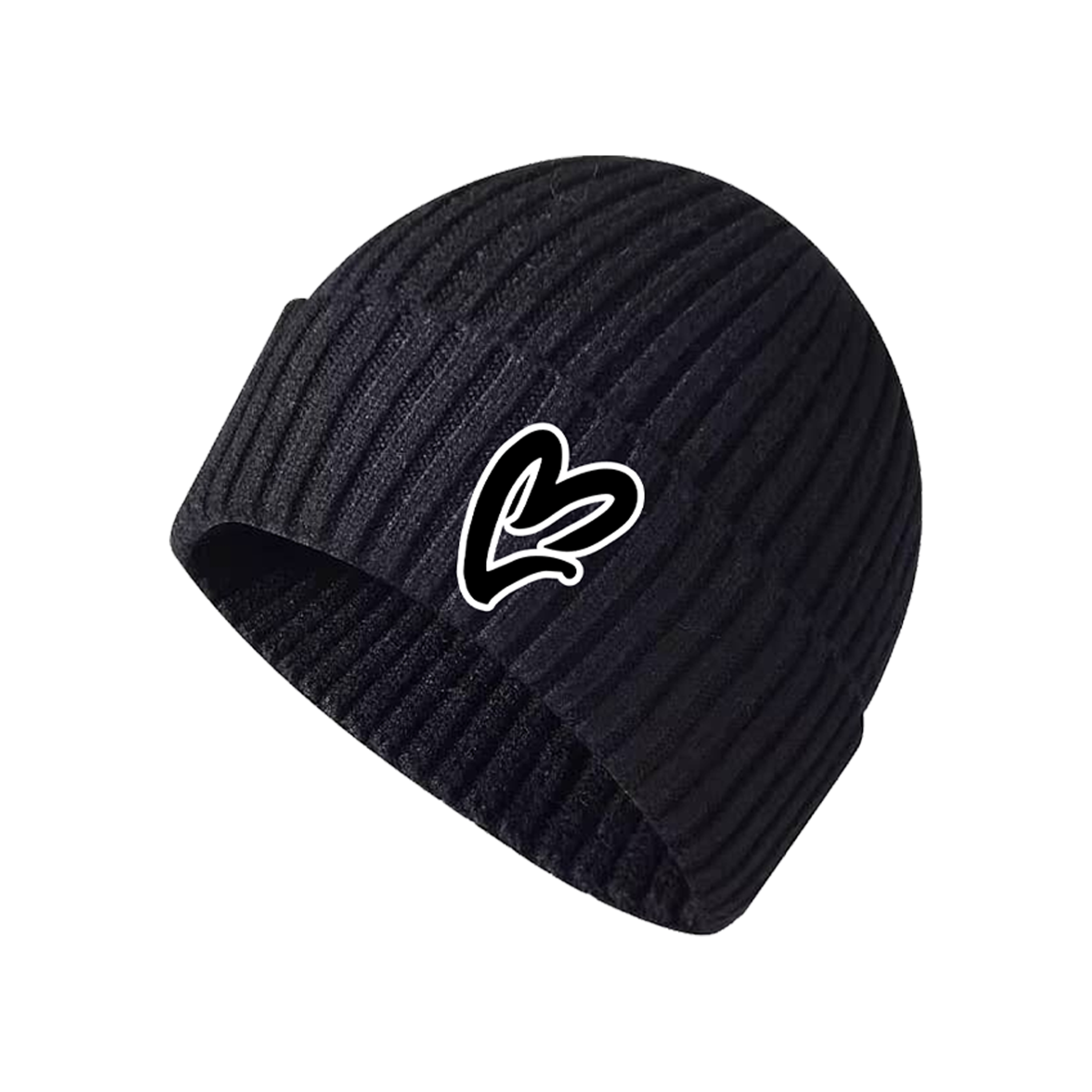 Black Chenille Heart Knit Beanie