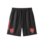 Double Heart LS Shorts - Black & Red