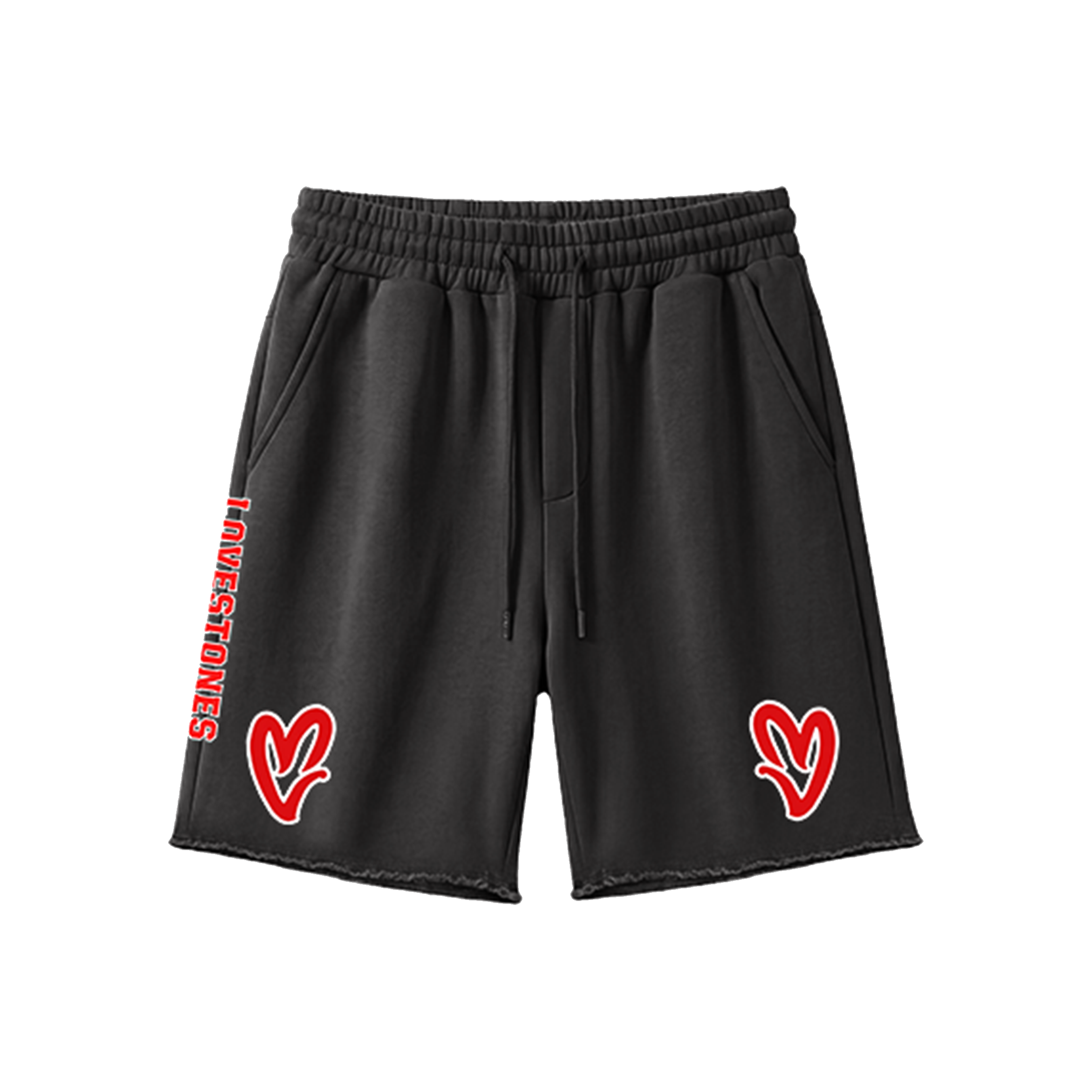 Double Heart LS Shorts - Black & Red