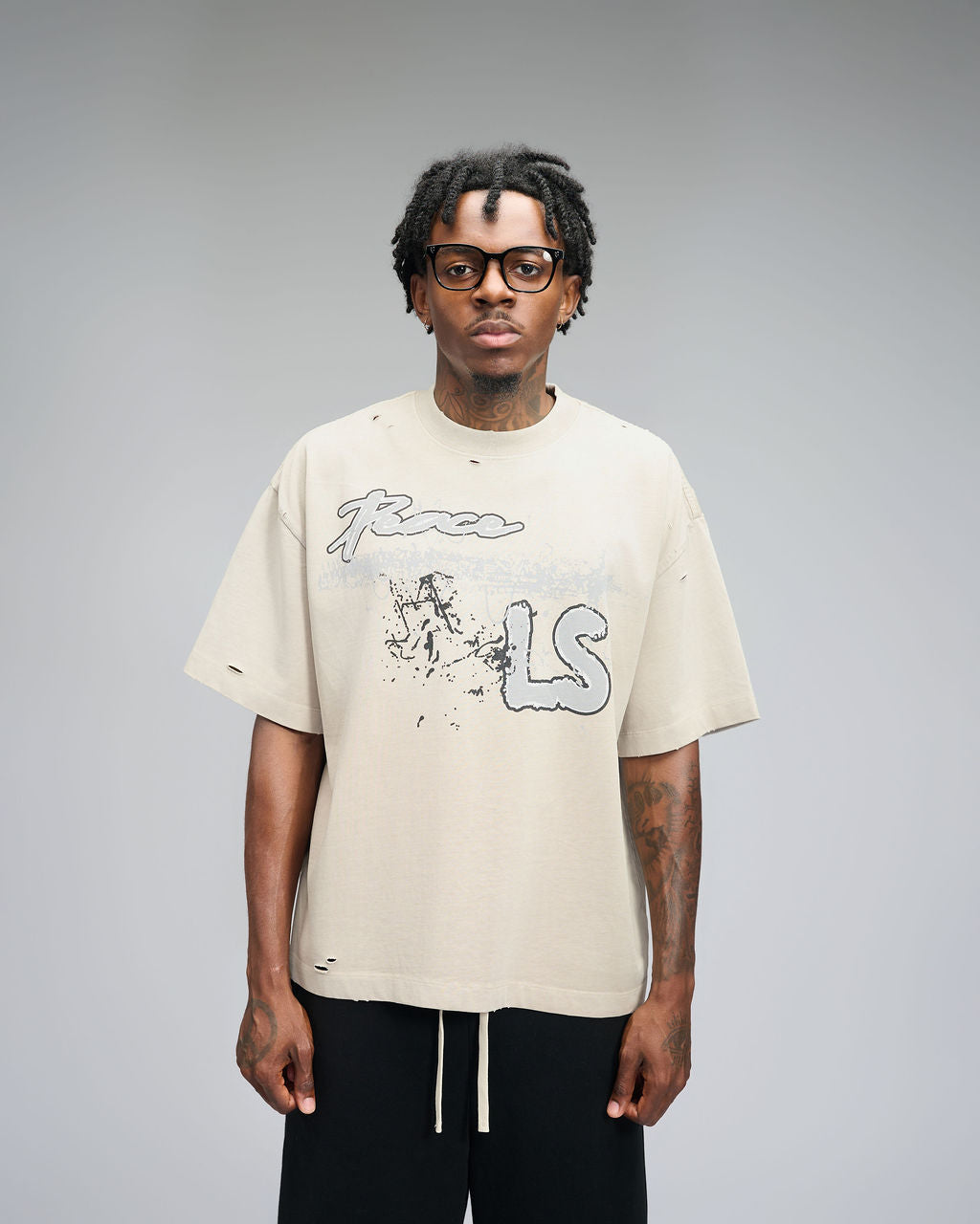Peace LS Distress T-Shirt - White