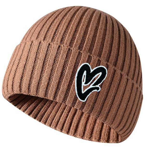 Brown Chenille Heart Knit Beanie