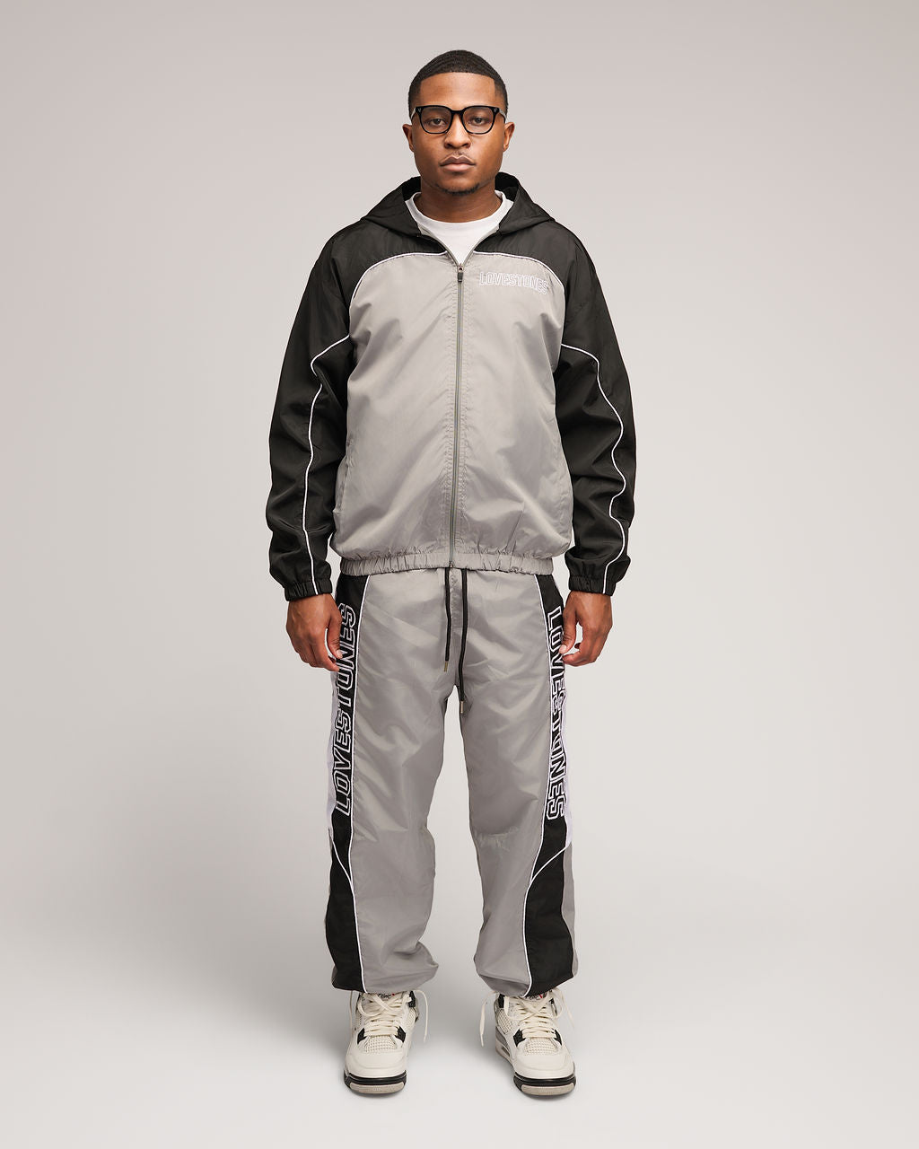 2 Tone Lovestones Windbreaker Set - Grey & Black