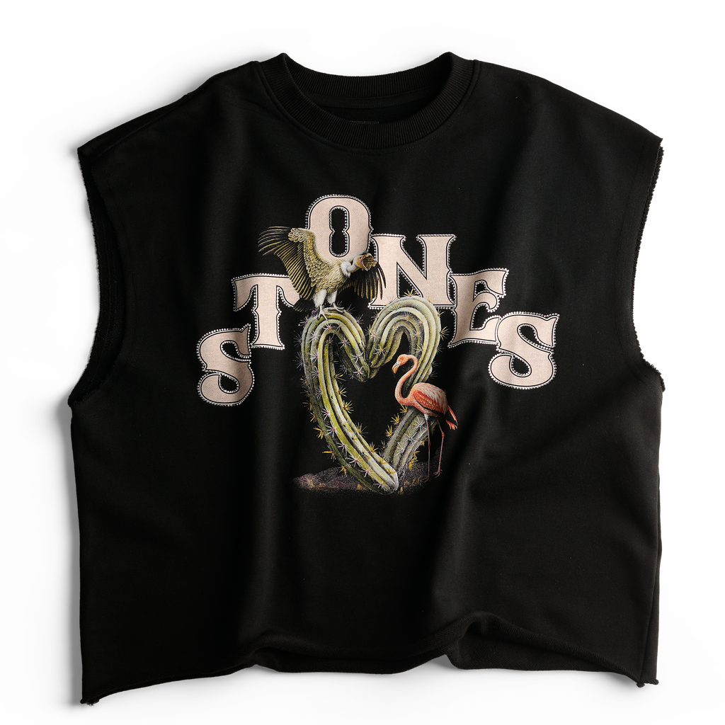 Paradise Cactus Rhinestones Sleveless Shirt - Black