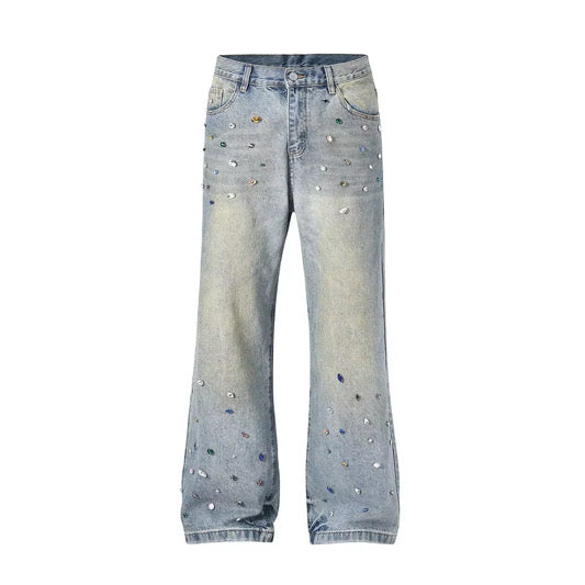 Multi Color Rhinestones Paradise Jeans - Light Blue Denim