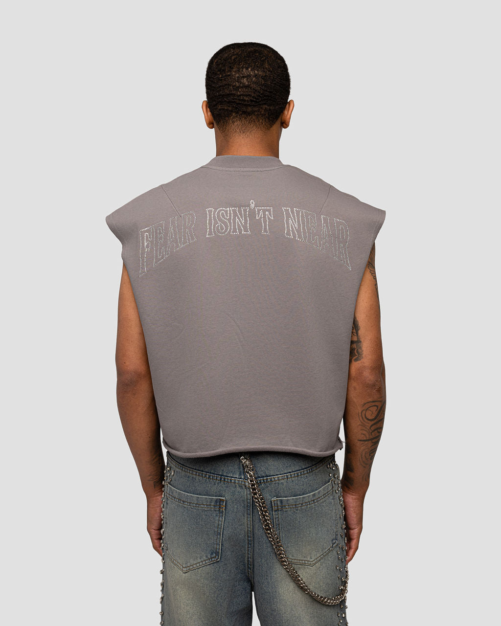 Paradise Cactus Rhinestones Sleeveless Shirt - Grey
