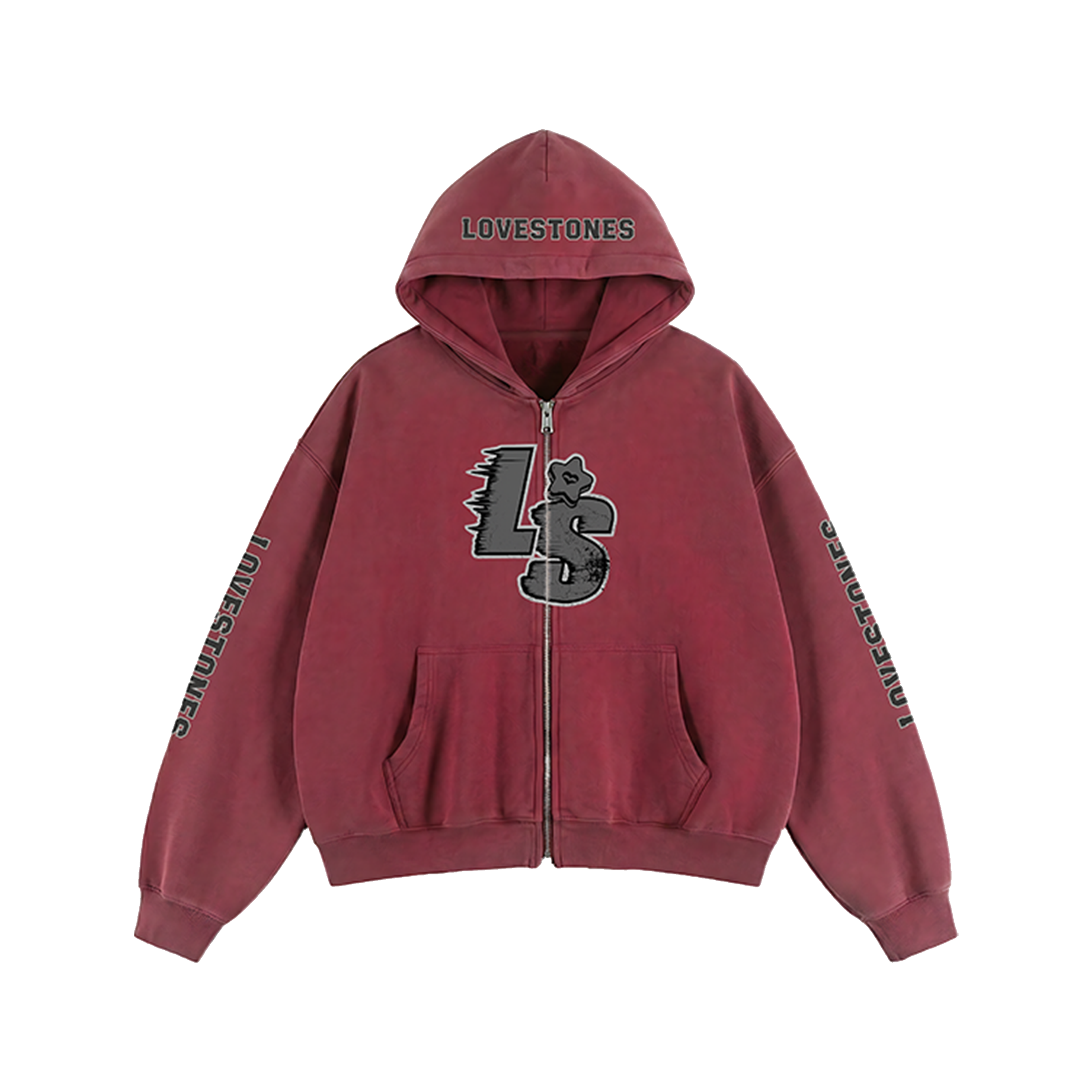 Double Heart LS Jacket - Burgundy & Grey