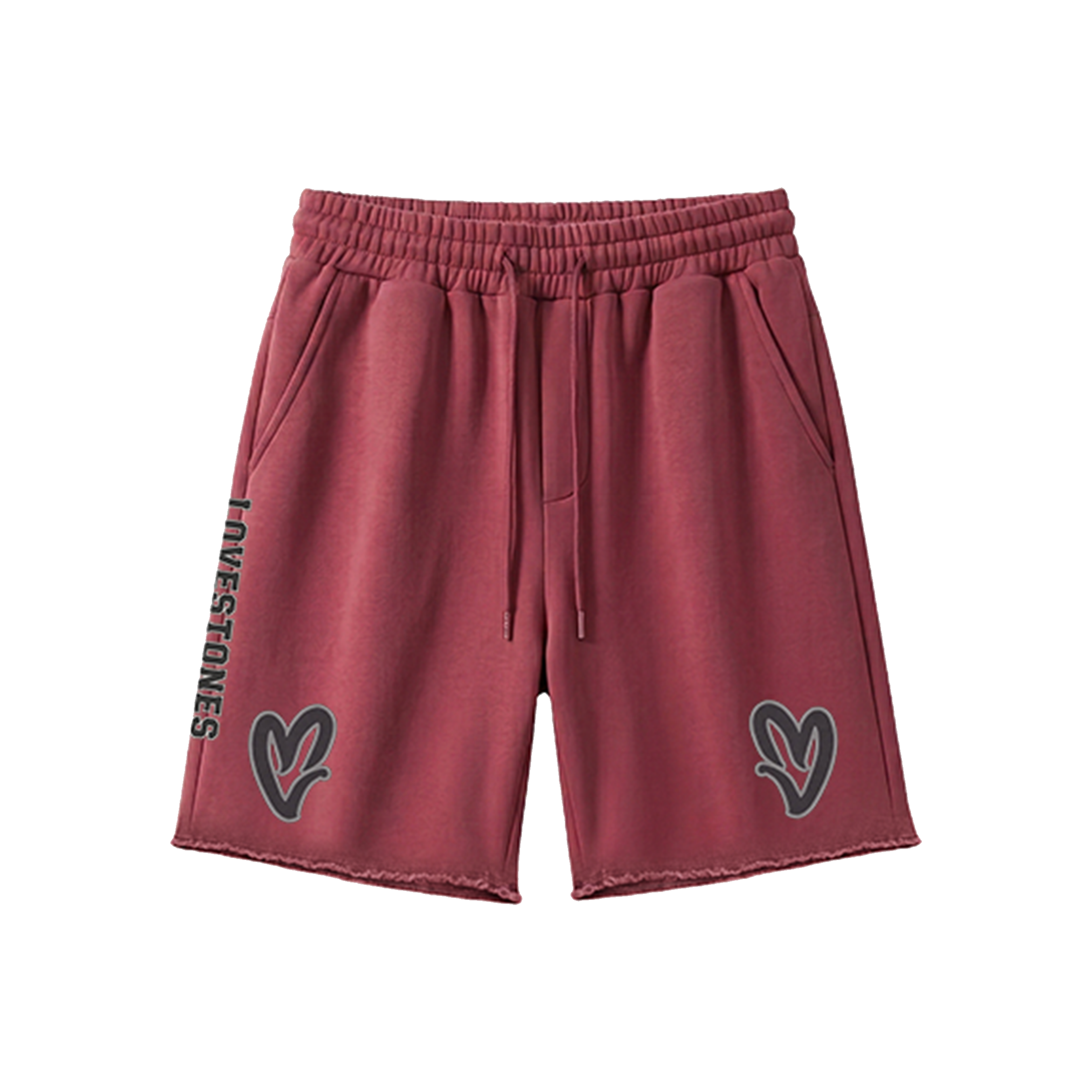 Double Heart LS Shorts - Burgundy & Grey