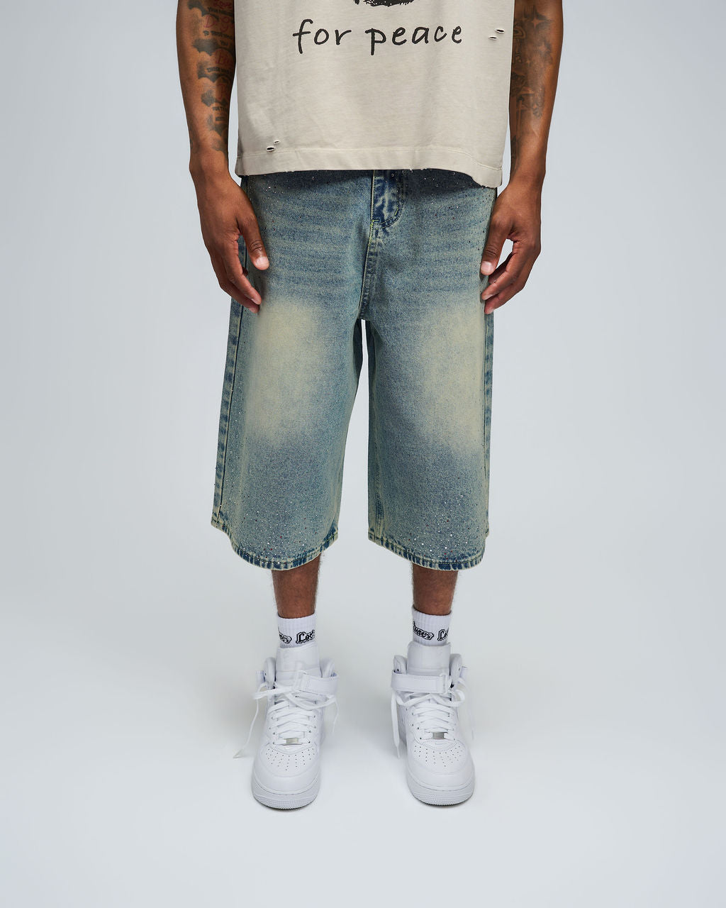 Lower Rhinestones Oversize Shorts