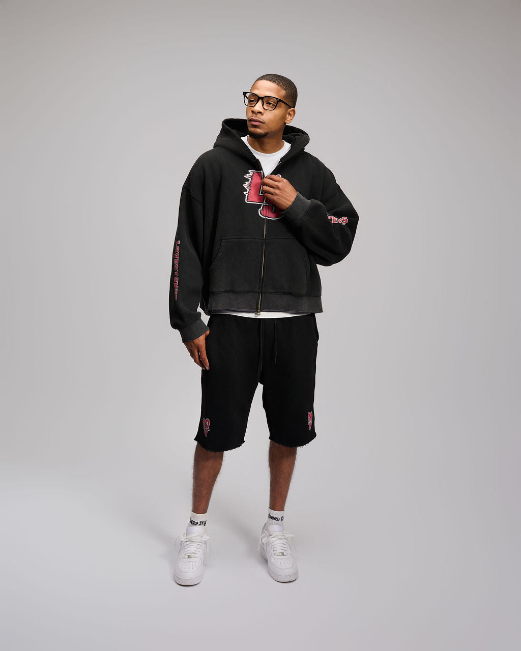 Double Heart LS Jacket - Black & Red
