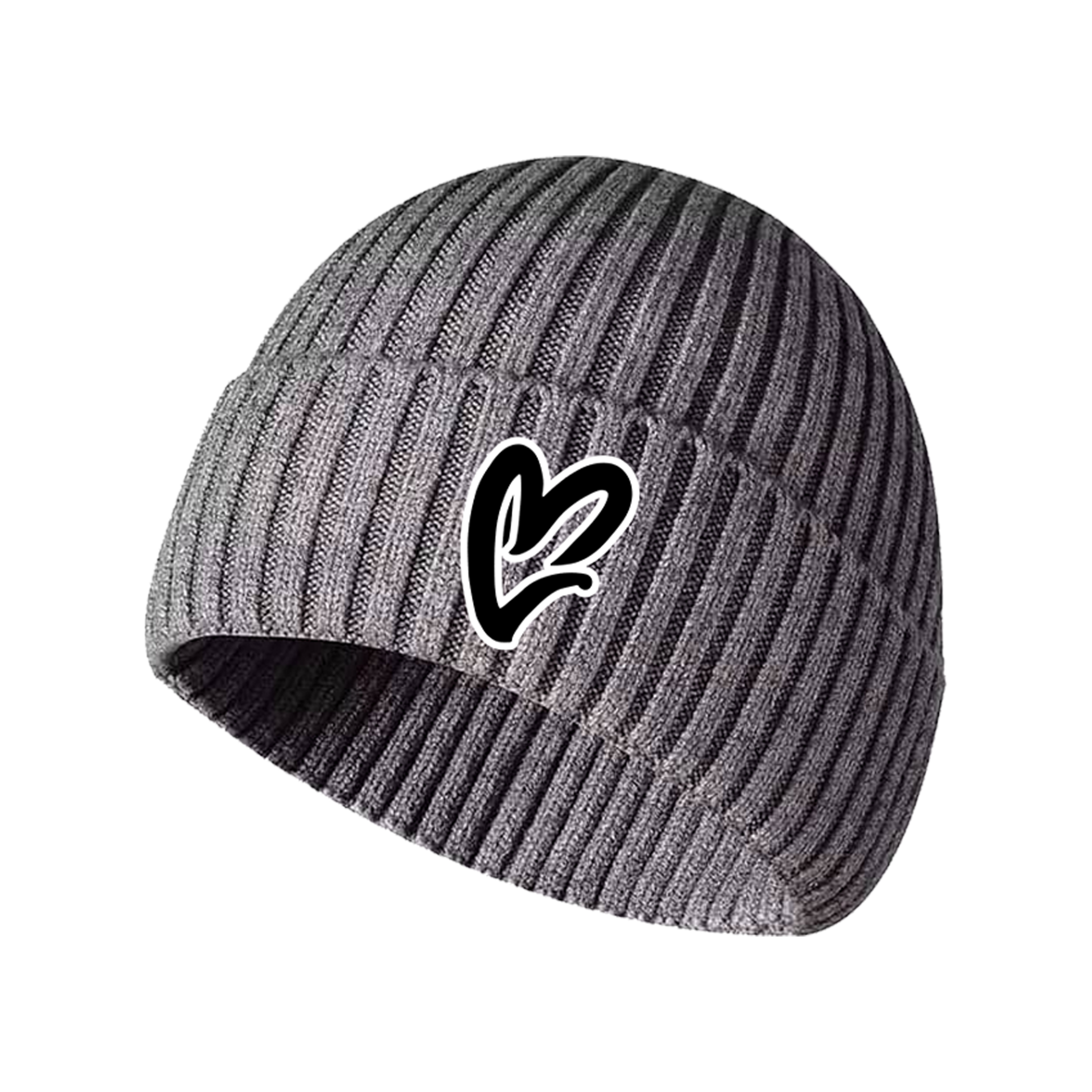 Grey Chenille Heart Knit Beanie