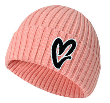 Pink Chenille Heart Knit Beanie