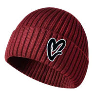 Maroon Chenille Heart Knit Beanie