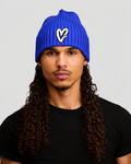 Royal Blue Chenille White Heart Knit Beanie