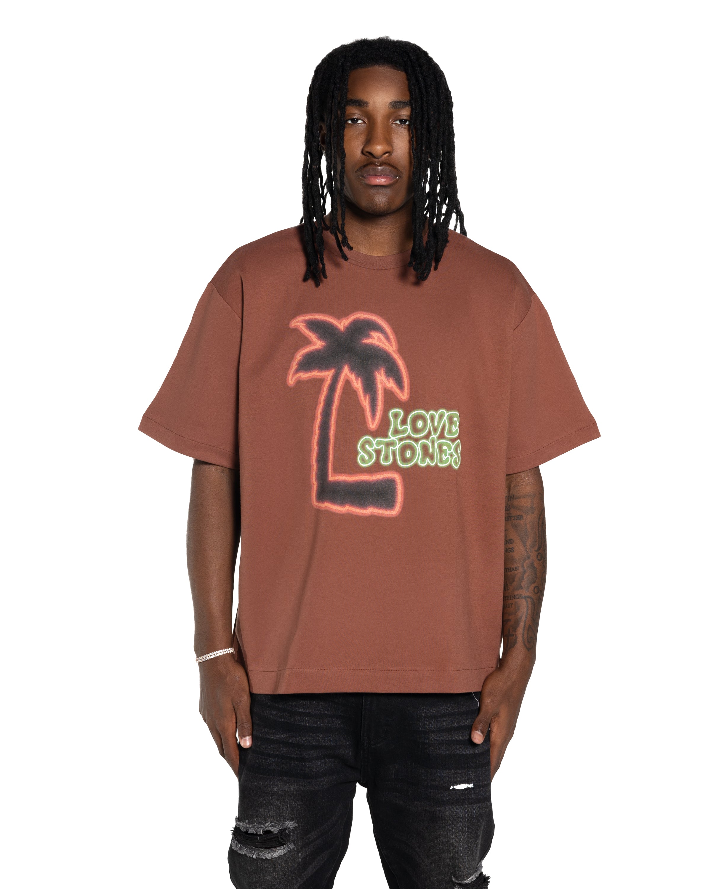 Neon Palm Tree T-Shirt  - Brown