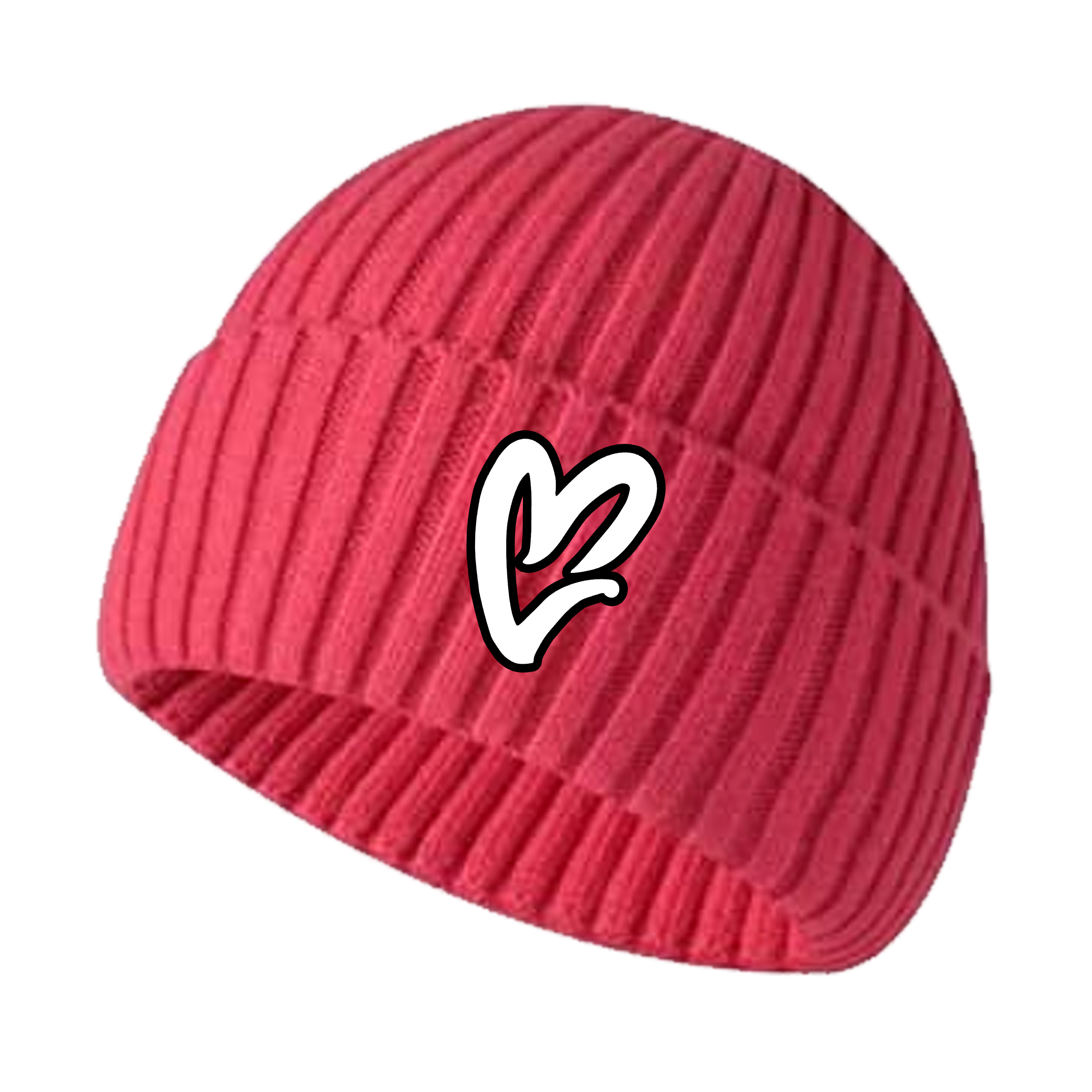 Hot Pink Chenille White Heart Knit Beanie
