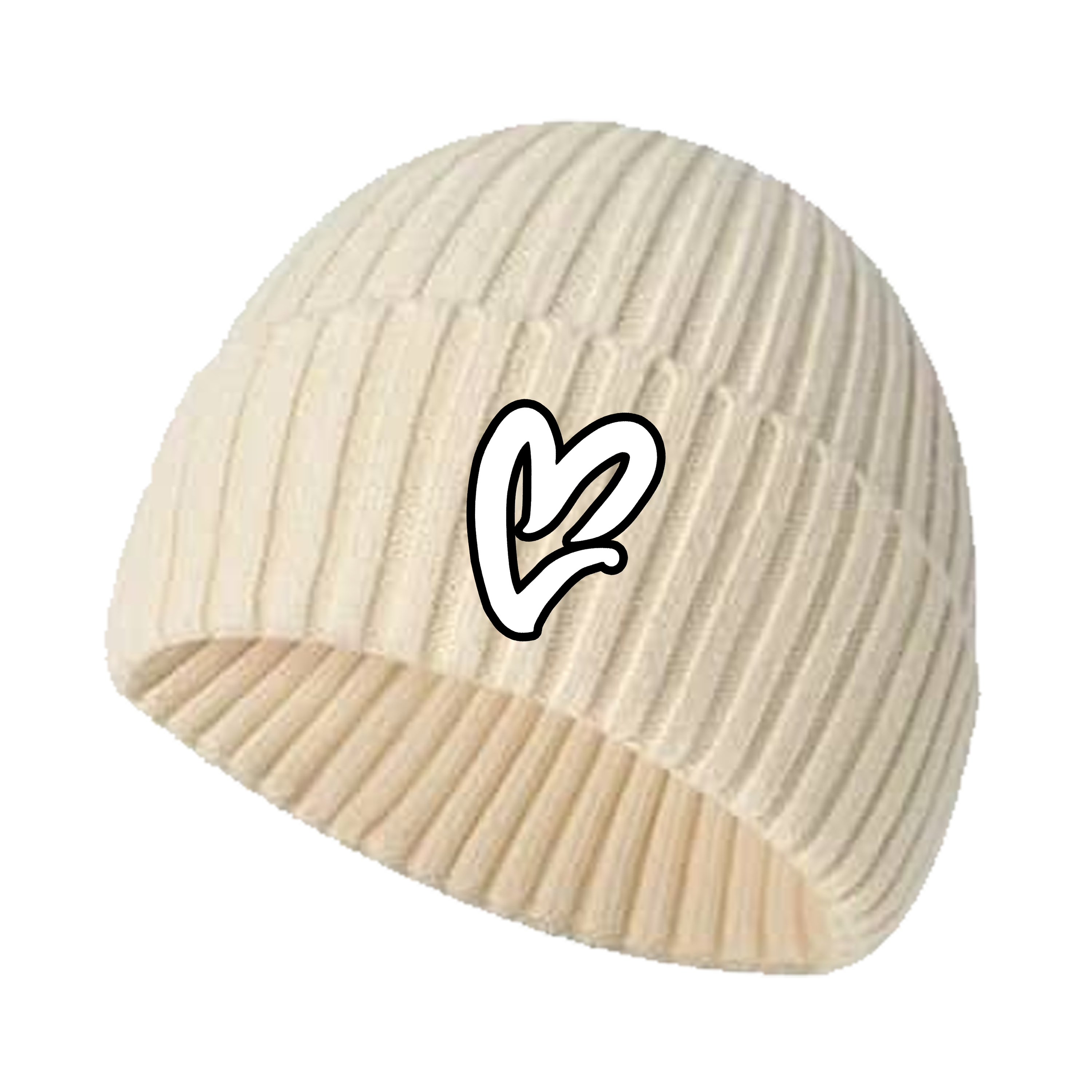 Creme  Chenille White Heart Knit Beanie