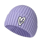 Purple Chenille White Heart Knit Beanie
