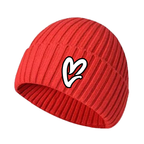 Red Chenille White Heart Knit Beanie