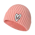 Pink Chenille White Heart Knit Beanie