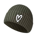 Olive Chenille White Heart Knit Beanie