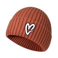 Orange Chenille White Heart Knit Beanie