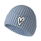 Sky Blue Chenille White Heart Knit Beanie