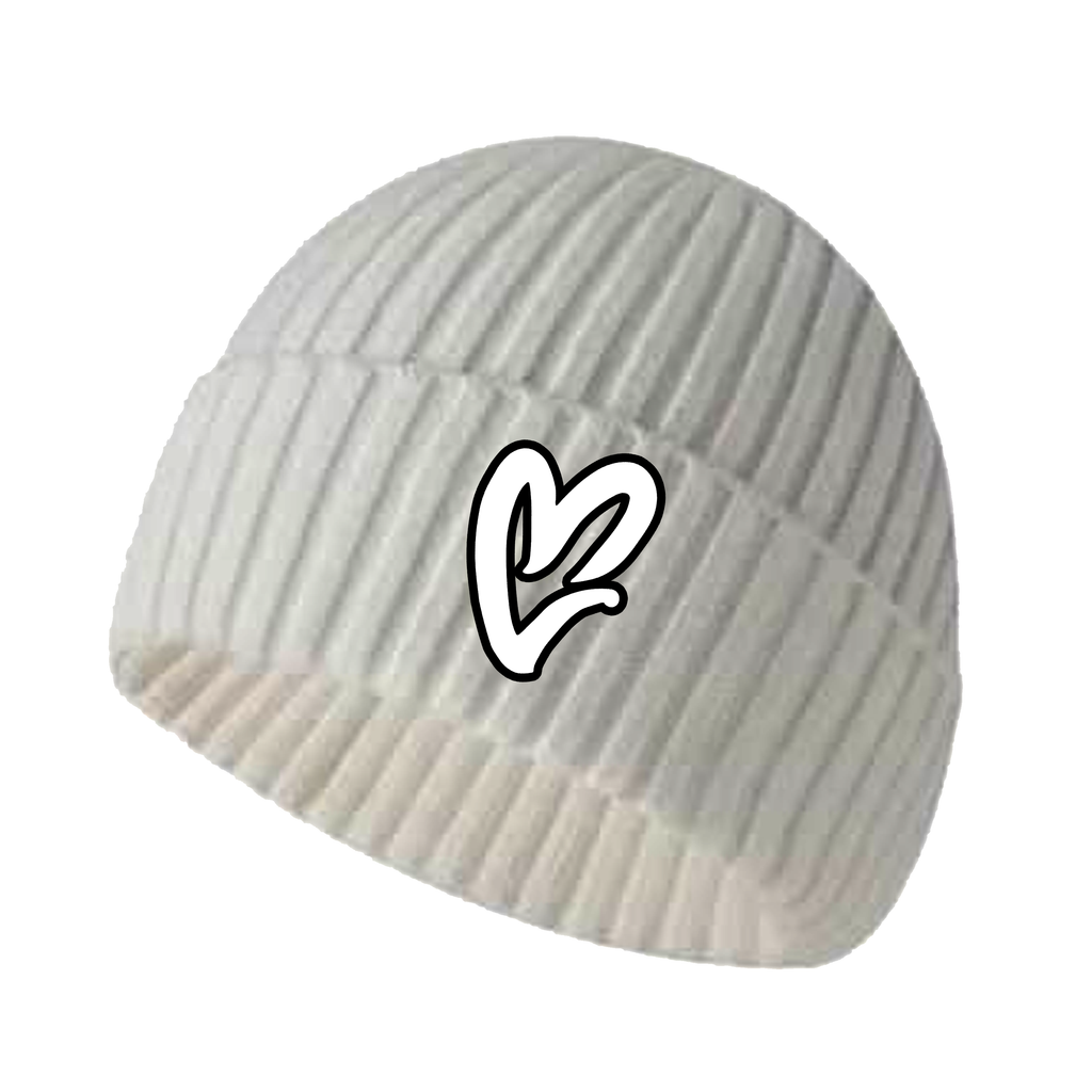 White Chenille White Heart Knit Beanie