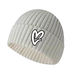 White Chenille White Heart Knit Beanie