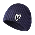 Navy Blue Chenille White Heart Knit Beanie