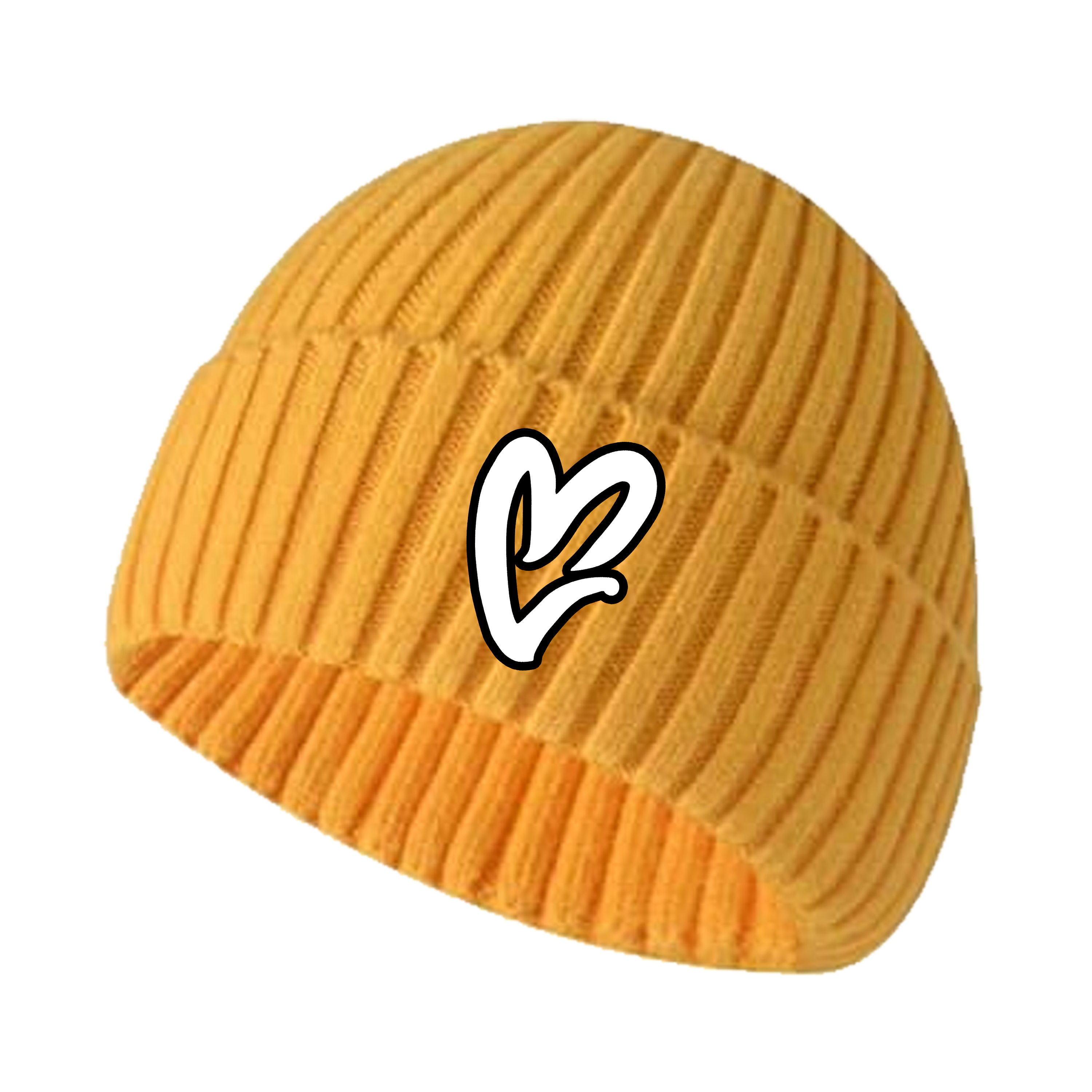 Gold Chenille White Heart Knit Beanie
