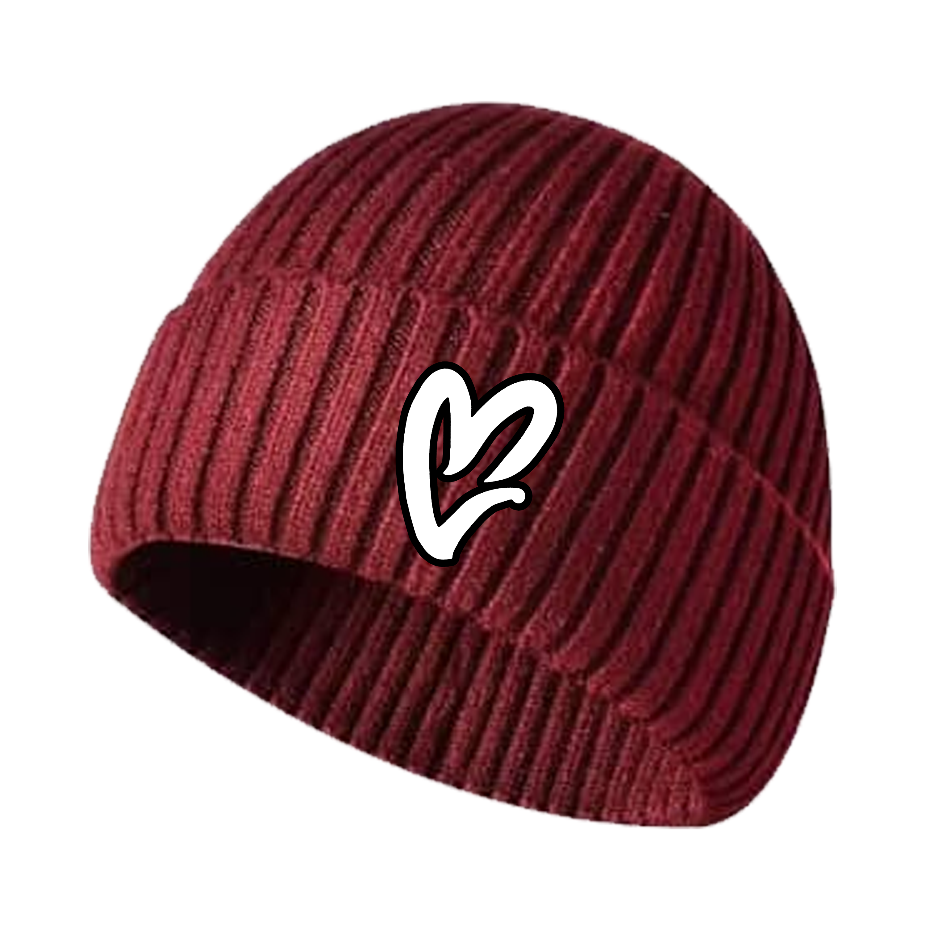 Marron Chenille White Heart Knit Beanie