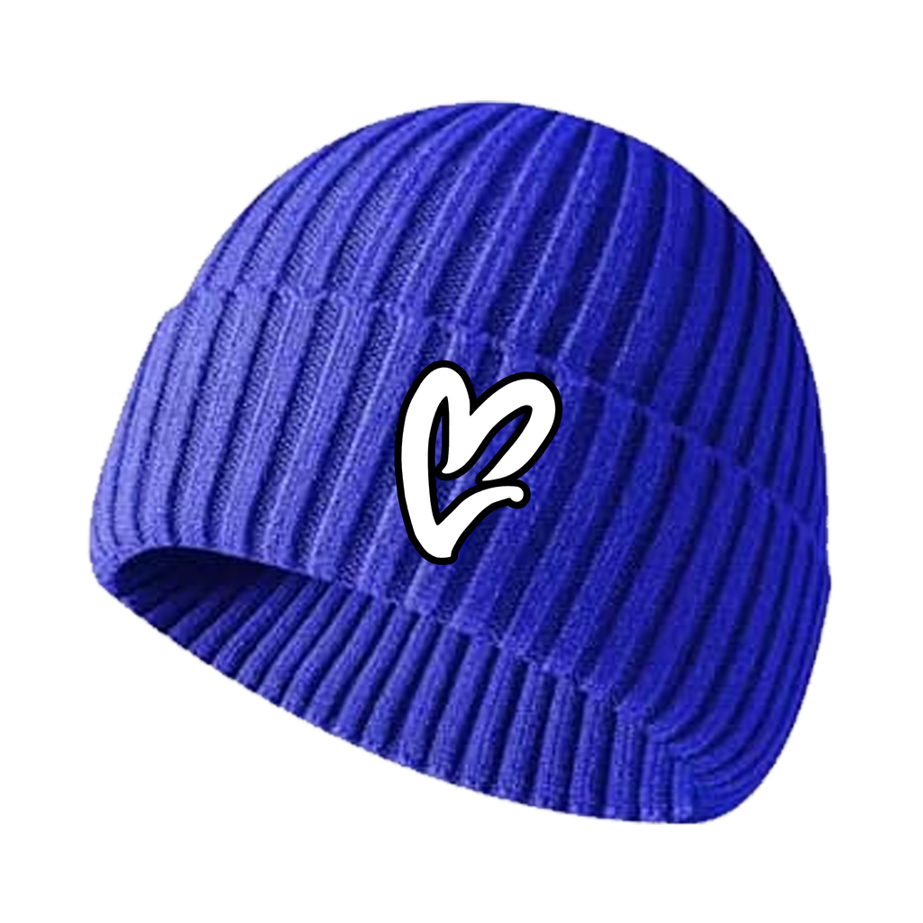 Royal Blue Chenille White Heart Knit Beanie