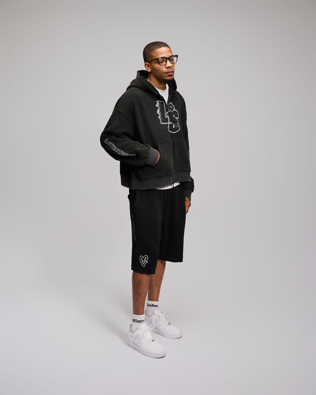 Double Heart LS Shorts - Black & White