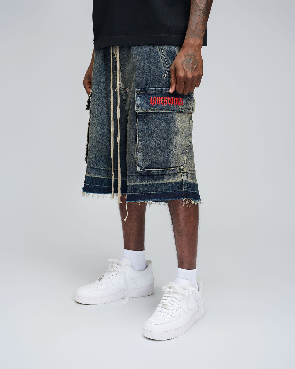 Lovestones  Blue Denim Cargo Shorts