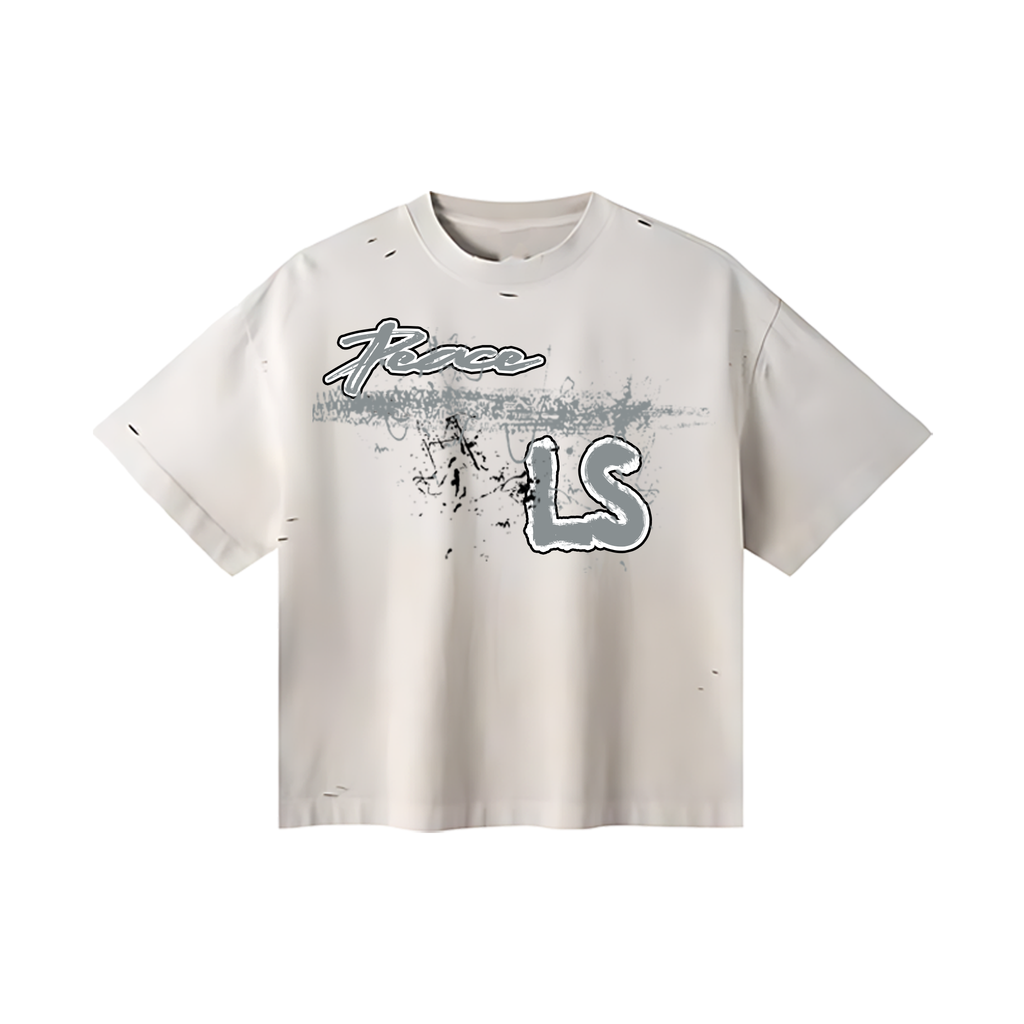 Peace LS Distress T-Shirt - White