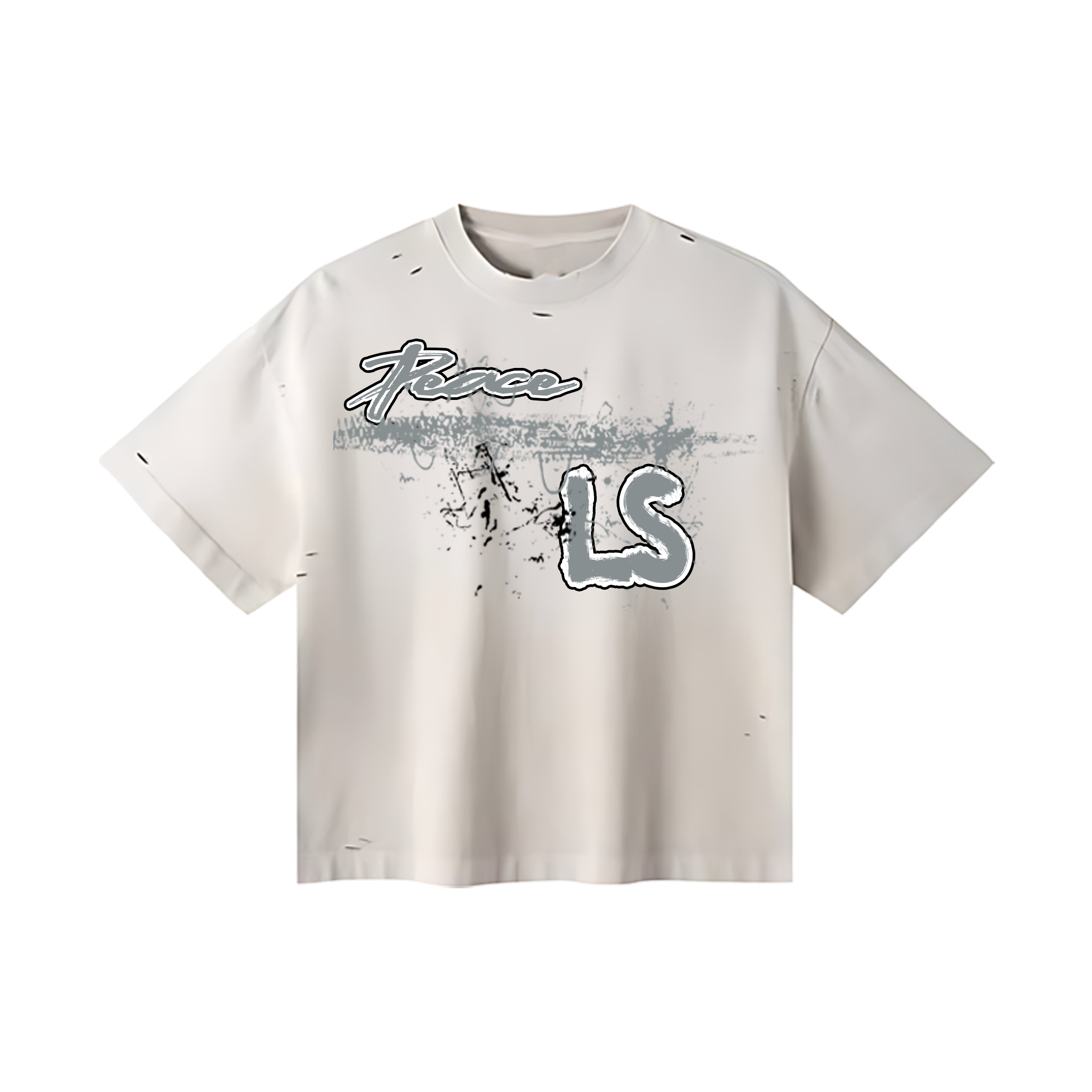Peace LS Distress T-Shirt - White