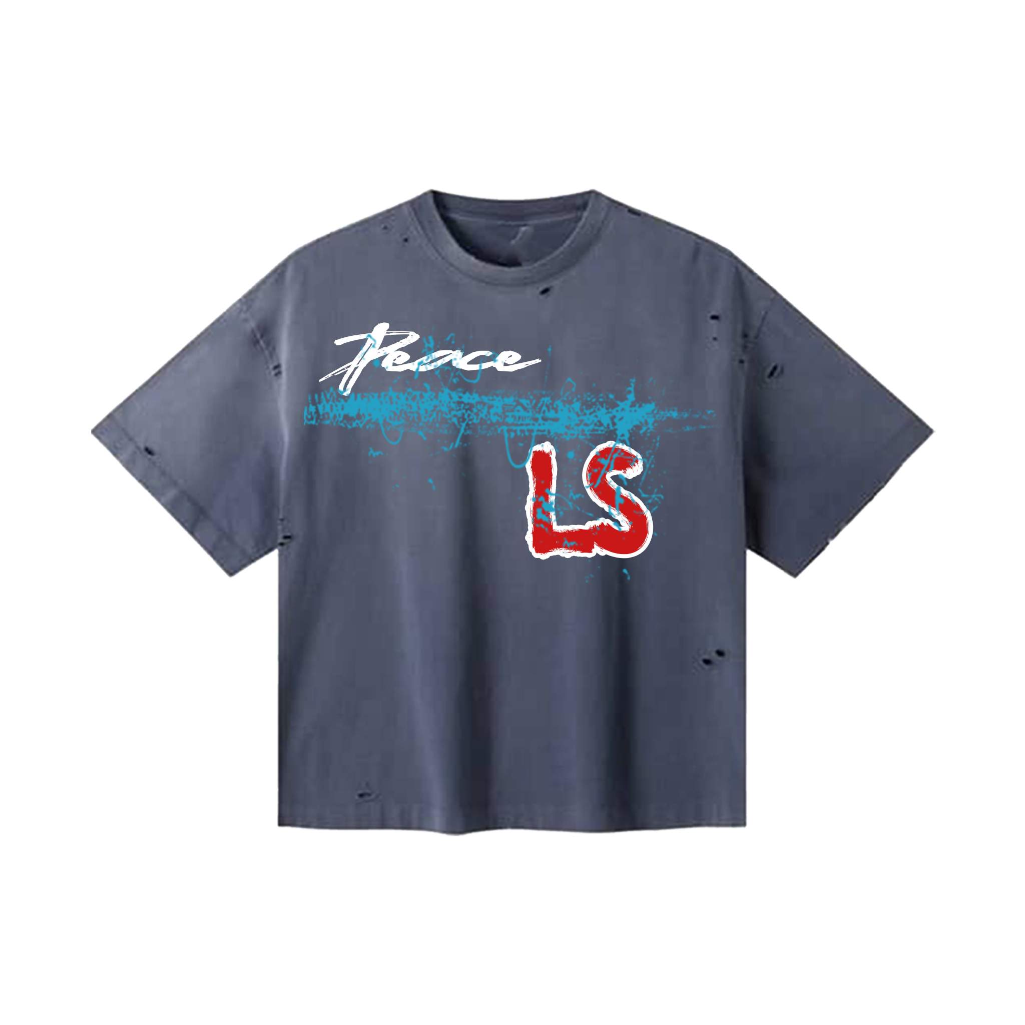 Peace LS Distress T-Shirt - Blue