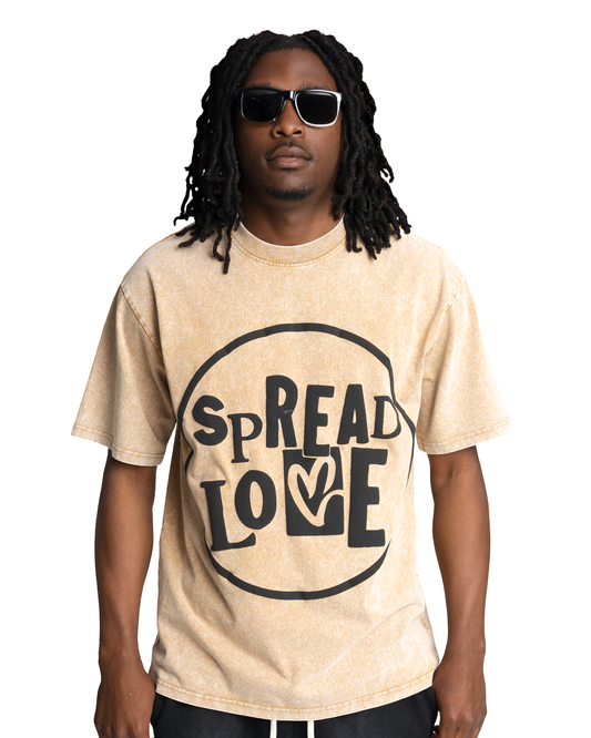 Spread the Love Acid Wash T-Shirt - Tan