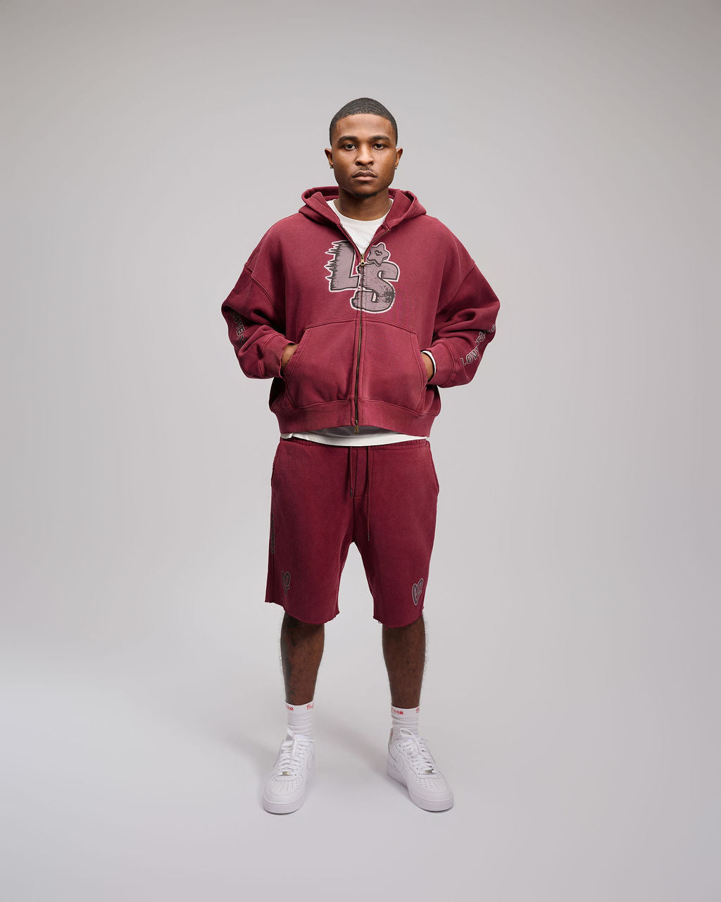 Double Heart LS Jacket - Burgundy & Grey
