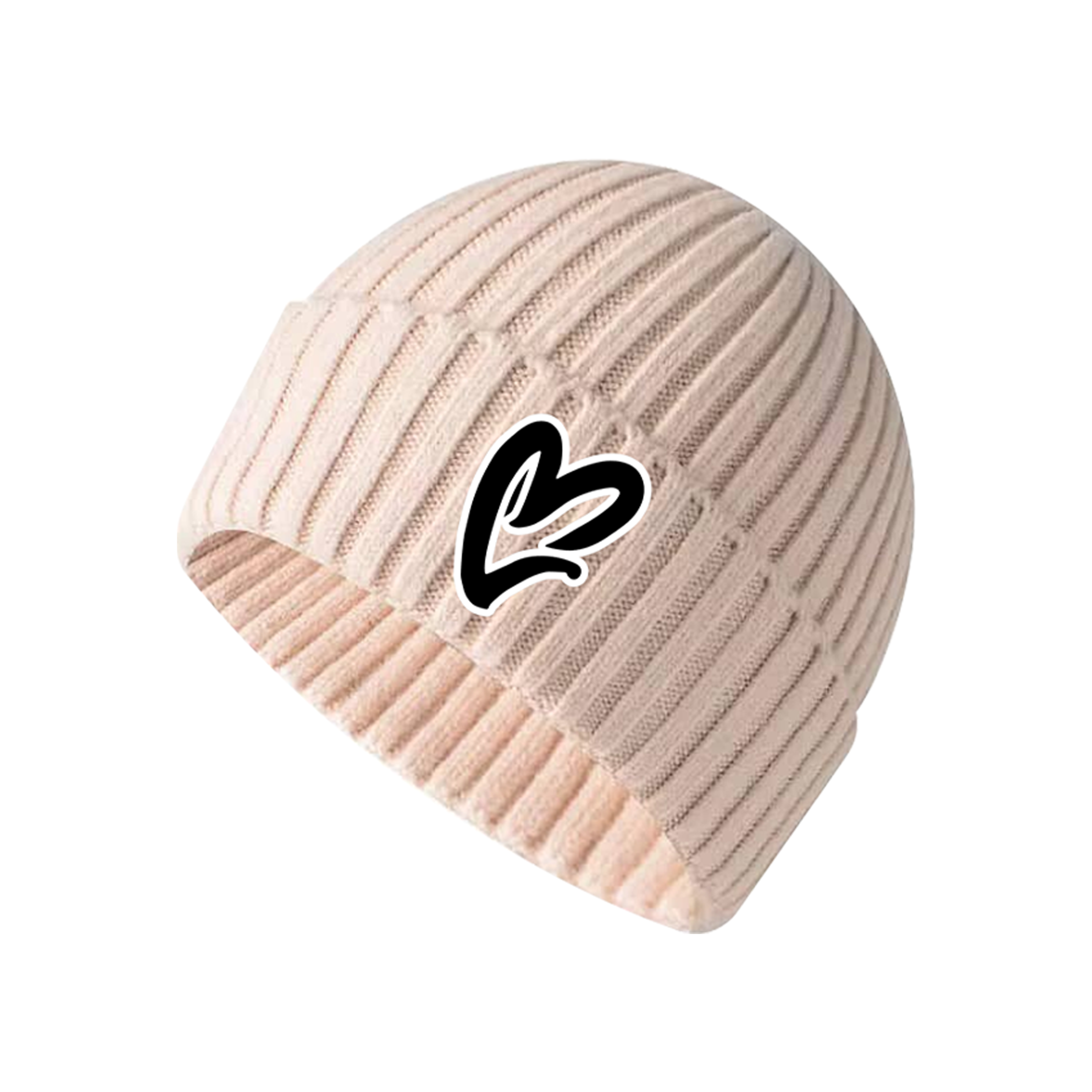 Cream Chenille Heart Knit Beanie